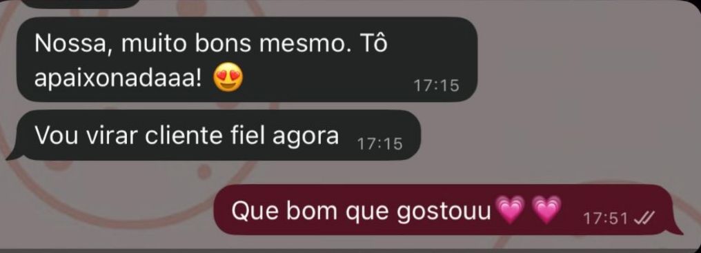 Print de cliente elogiando os cookies e dizendo que vai virar cliente fiel