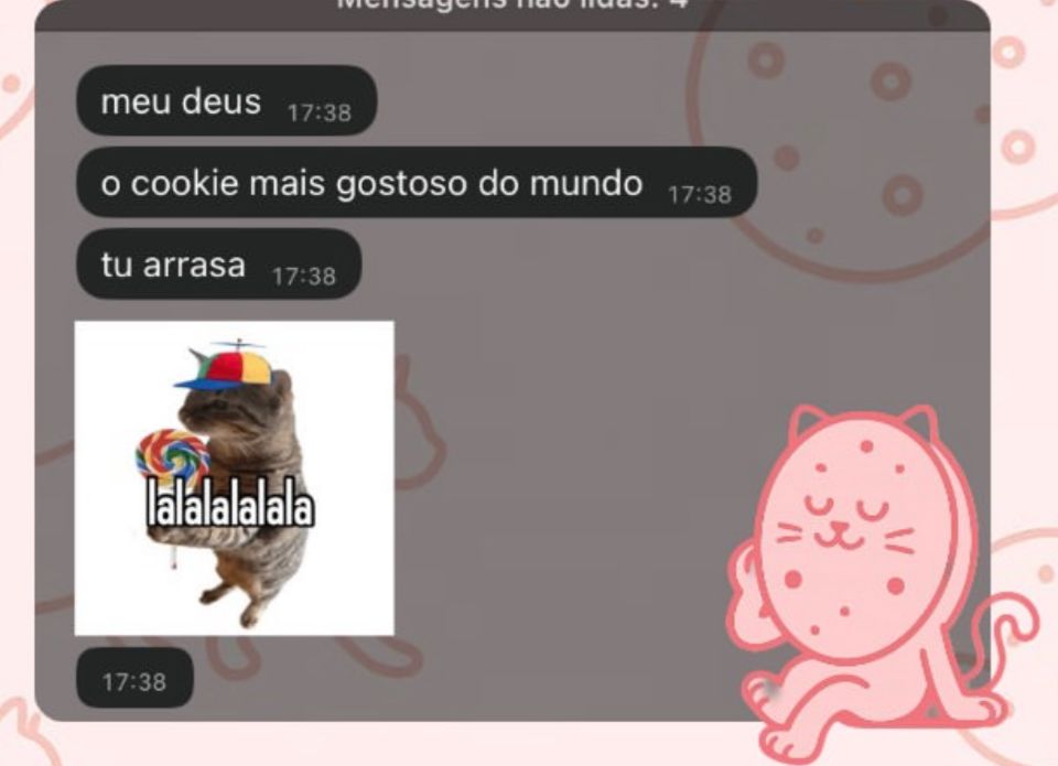 Print de cliente elogiando o sabor dos cookies da Cookies da Mavis